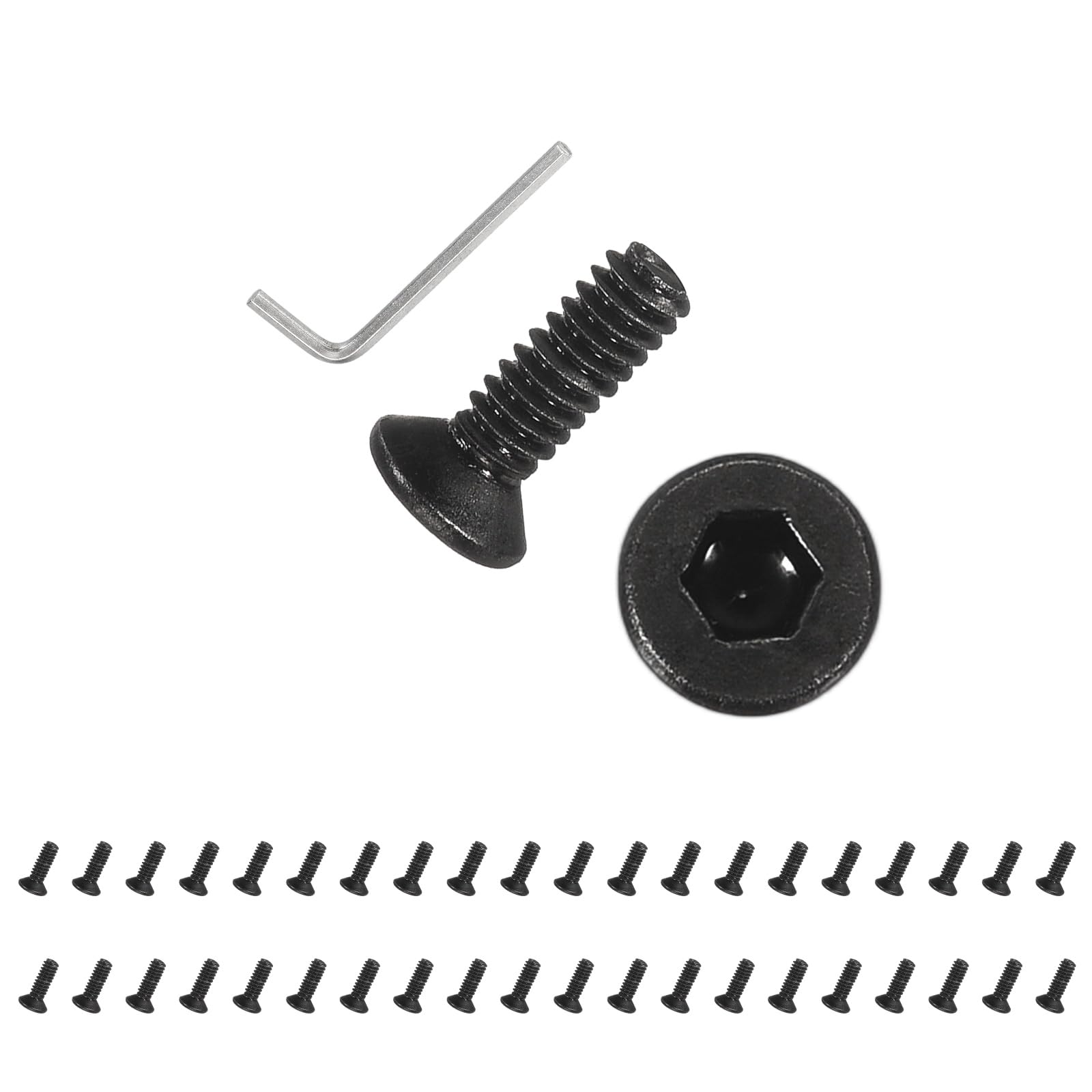 PATIKIL M2x6 mm Flat Head Socket Cap Screws, 100 Pcs Carbon Steel Flat Countersunk Bolts Hex Socket Drive Machine Screws Full Thread Grade 10.9 for Machinery Industries, Black — image 1