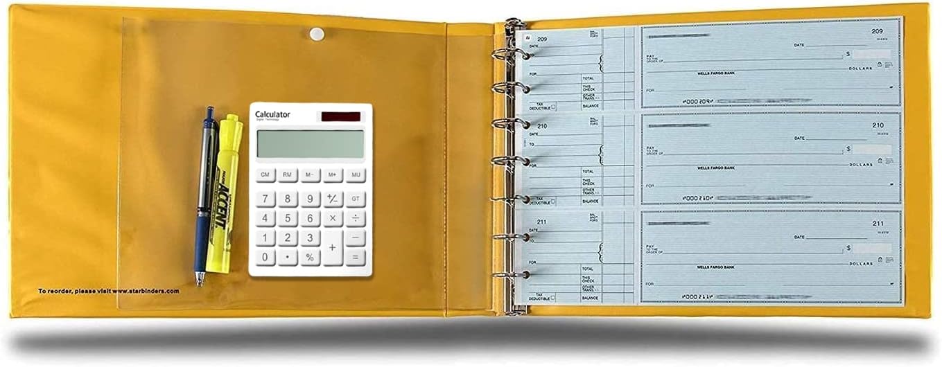 7 Ring 3 On A Page Check Book Binder by Starbinders Business Check Binder (Yellow)