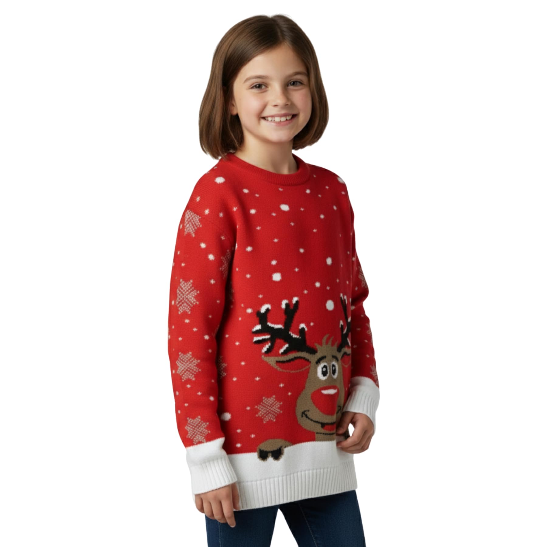 janisramone Maglione natalizio per bambini, motivo renna, maglione natalizio per ragazze, a maniche lunghe, divertente, unisex, a girocollo, maglione natalizio nero rosso, età 3-13 anni