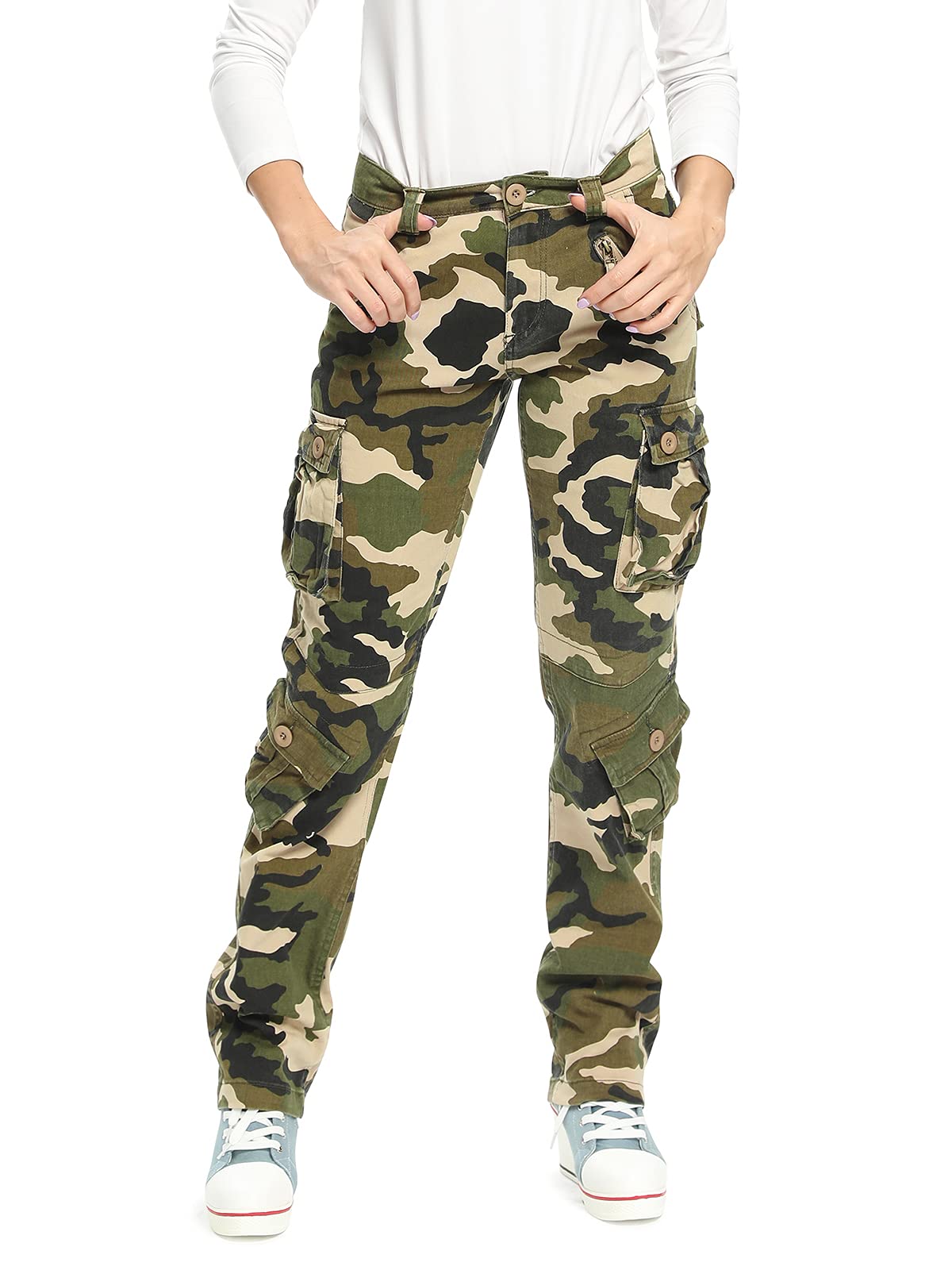 Mesinsefra Women's Cotton Casual Cargo Pants Military Army Tactical Combat Work Trousers with 8 Pockets