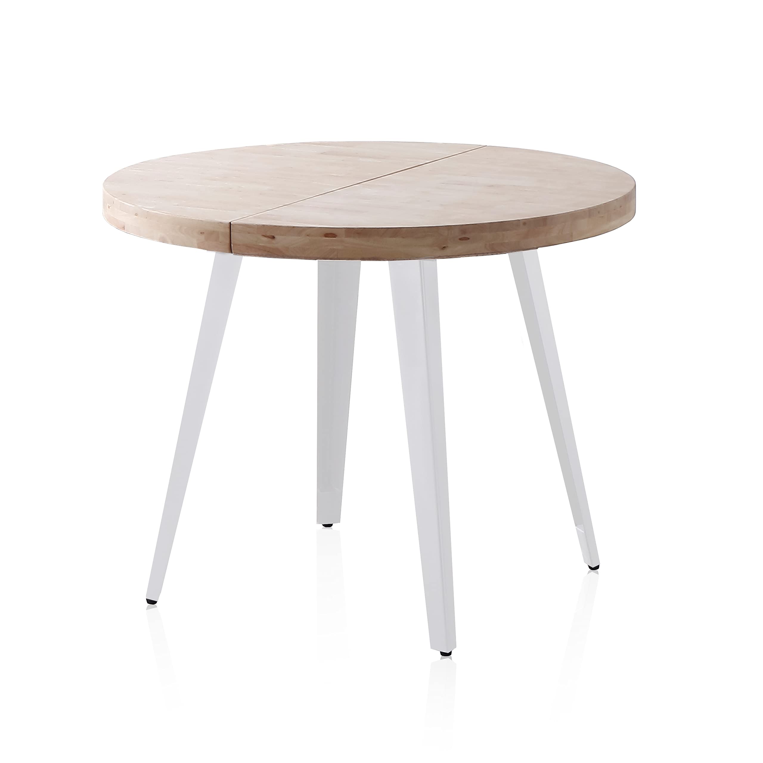 Adec Group Berg, Mesa de Comedor Redonda Extensible, Mesa 2 Tramos, Acabado en Roble y Blanco, Medidas: 100-140 - 180 cm (Largo) x 100 cm (Ancho) x 78 cm (Alto)