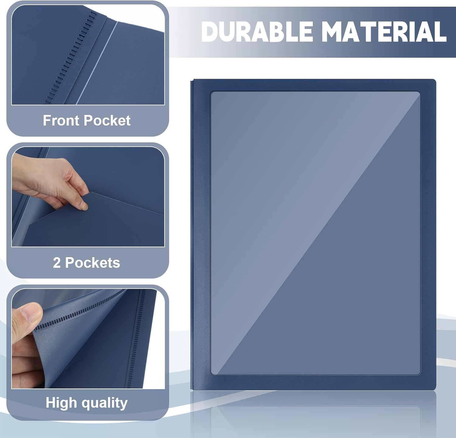 Teling 24 Pcs Plastic Folders with Front Clear Pockets and Business Card Holder 2 Pockets Folders for Letter Size Paper, School Office Financial Statements Supplies Nice Gift for School (Dark Blue)