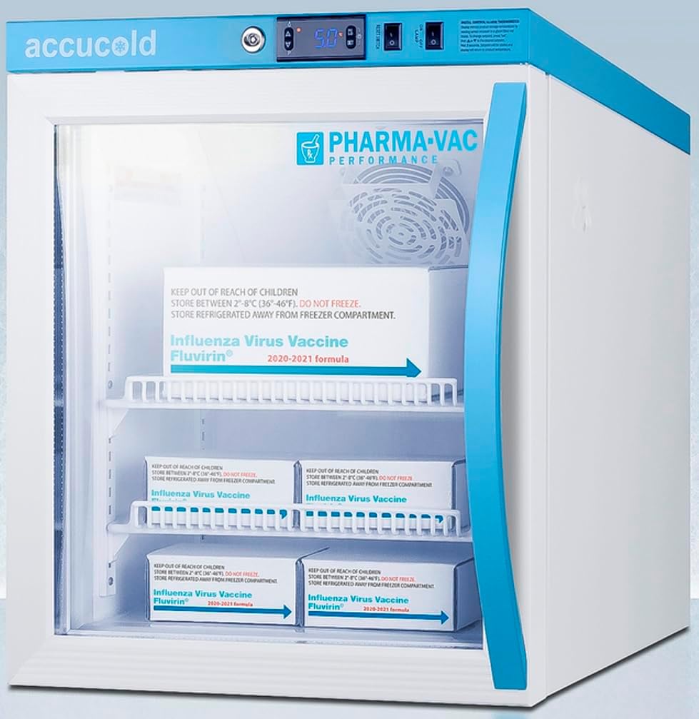 Summit Appliance Accucold ARG2PV456LHD Performance Series 2 Cu.Ft. Glass Door All- Refrigerator, White, Auto Defrost, Access Port, Password Protection, Interior light, 22.25" H x 18.5" W x 23.25" D