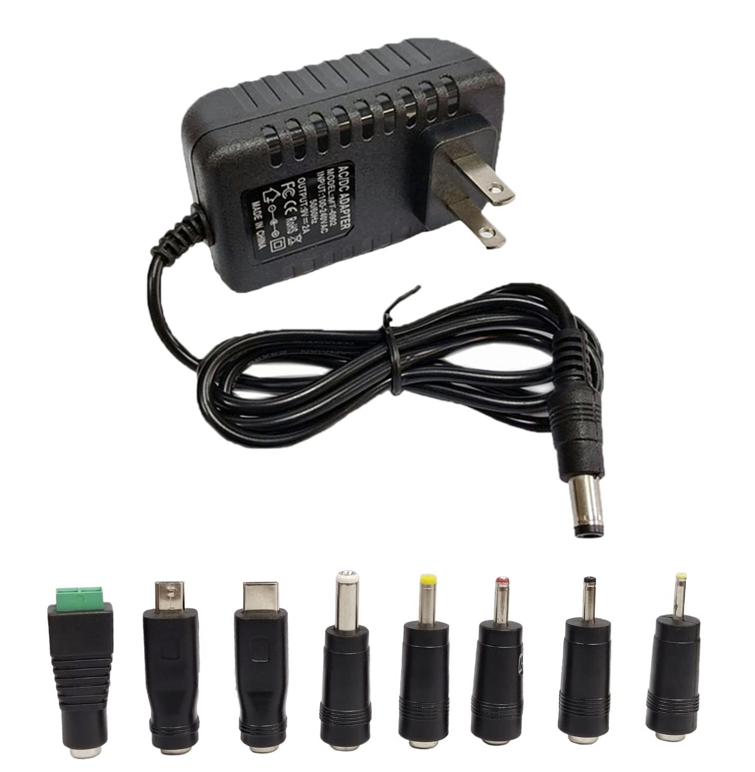 9V 2000mA 18W Power Supply Adapter 100-240V AC to DC 9Volt 2A Transformers Switching Power Supply with 8Tips 5.5x2.5mm 4.0x1.7mm 3.5x1.35mm 3.0x1.1mm 2.5x0.7mm Micro-USB Type-C