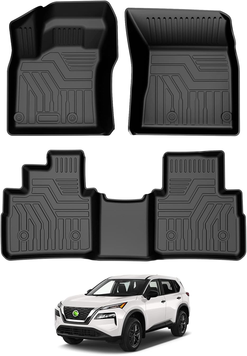 T TGBROS Floor Mats for Nissan Rogue 2021-2025 All Weather Protection TPE 2 Rows Floor Liners Custom Fit for Nissan Rogue Accessories Car Mats Non-Slip Black(Not for Sport)