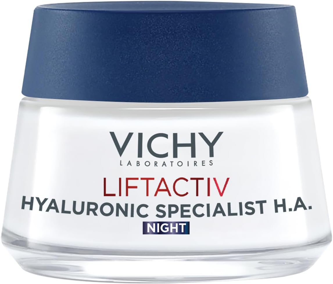 Liftactiv Hyaluronic Acid Anti-Wrinkle Firming Night Cream With Vitamin C, Rhamnose and Volcanic Water for Mature Skin, Intensely Hydrating and Restoring Overnight Moisturiser, 50ml