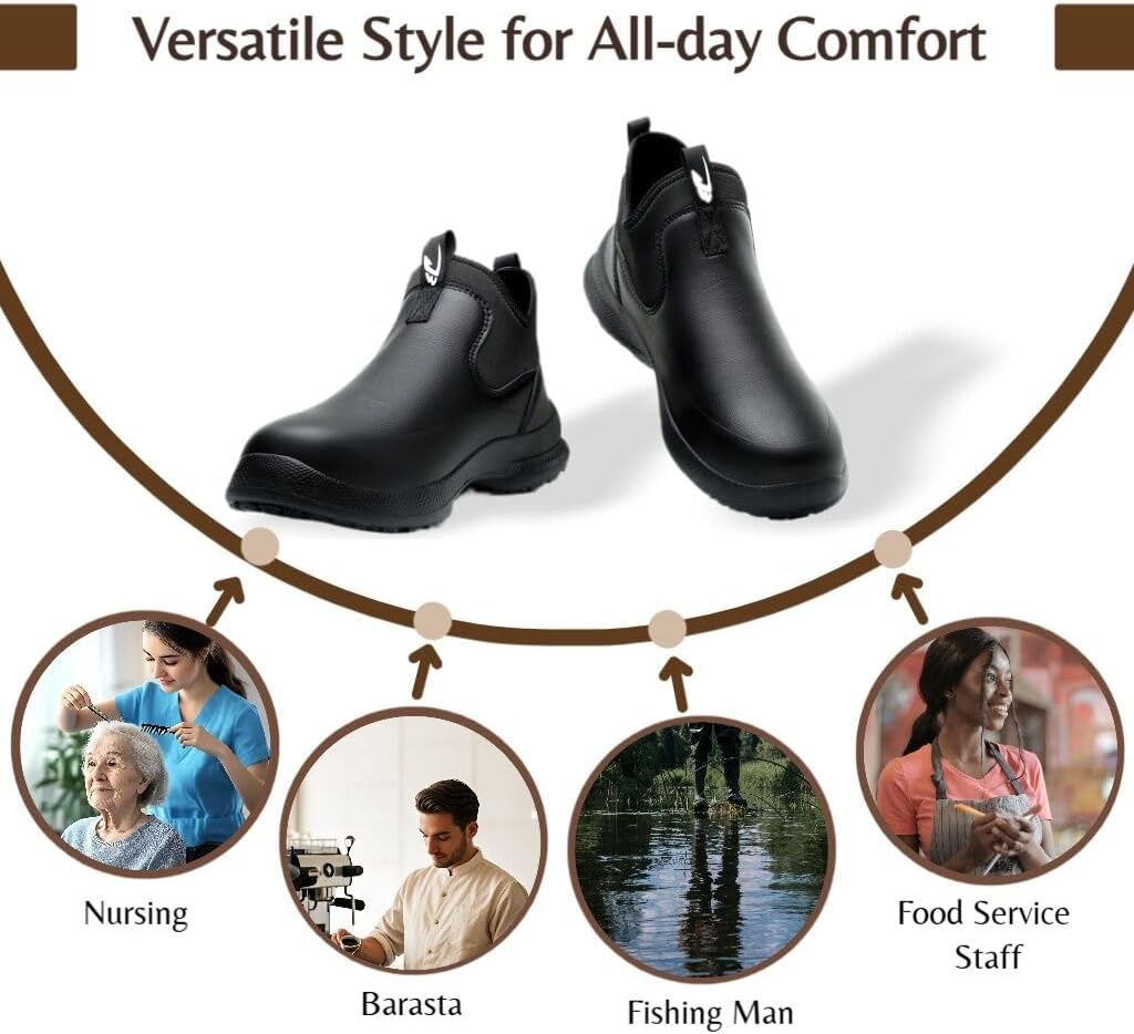 ORISTACO Non Slip Kitchen Chef Shoes Waterproof Lightweight Nursing Garden Food Service Leather Work Clogs - Image 7