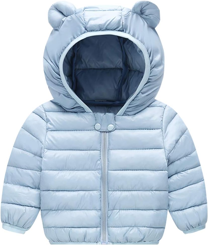 JiAmy Baby Puffer Jacket Winter Hooded Coat Padded Jacket Lightweight Outerwear Boys Girls Outfits Blue 6-12 Months