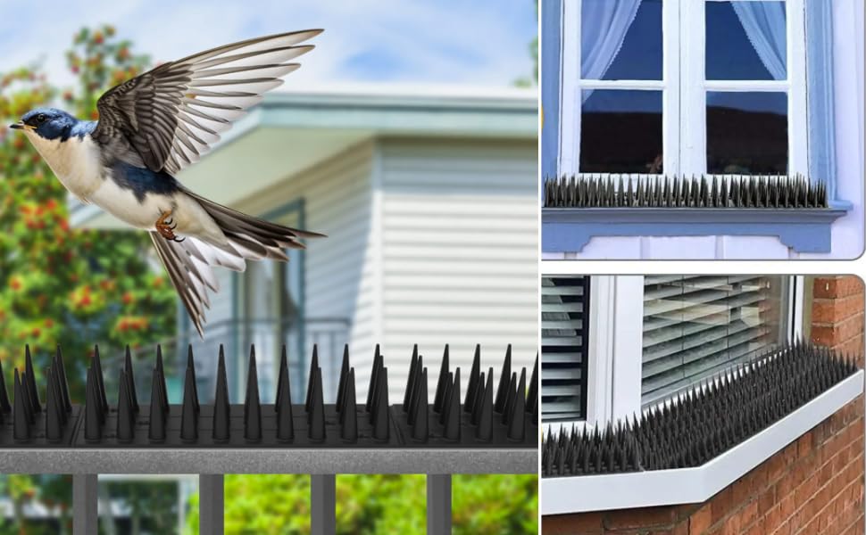 SPIKESTORE (Pack of 5) Bird Spikes with Double Sided Tape Spikes for AC/Balcony/Balustrades Protect Windows Against Pigeons Spikes for Children's Safety (Black)-picture-22