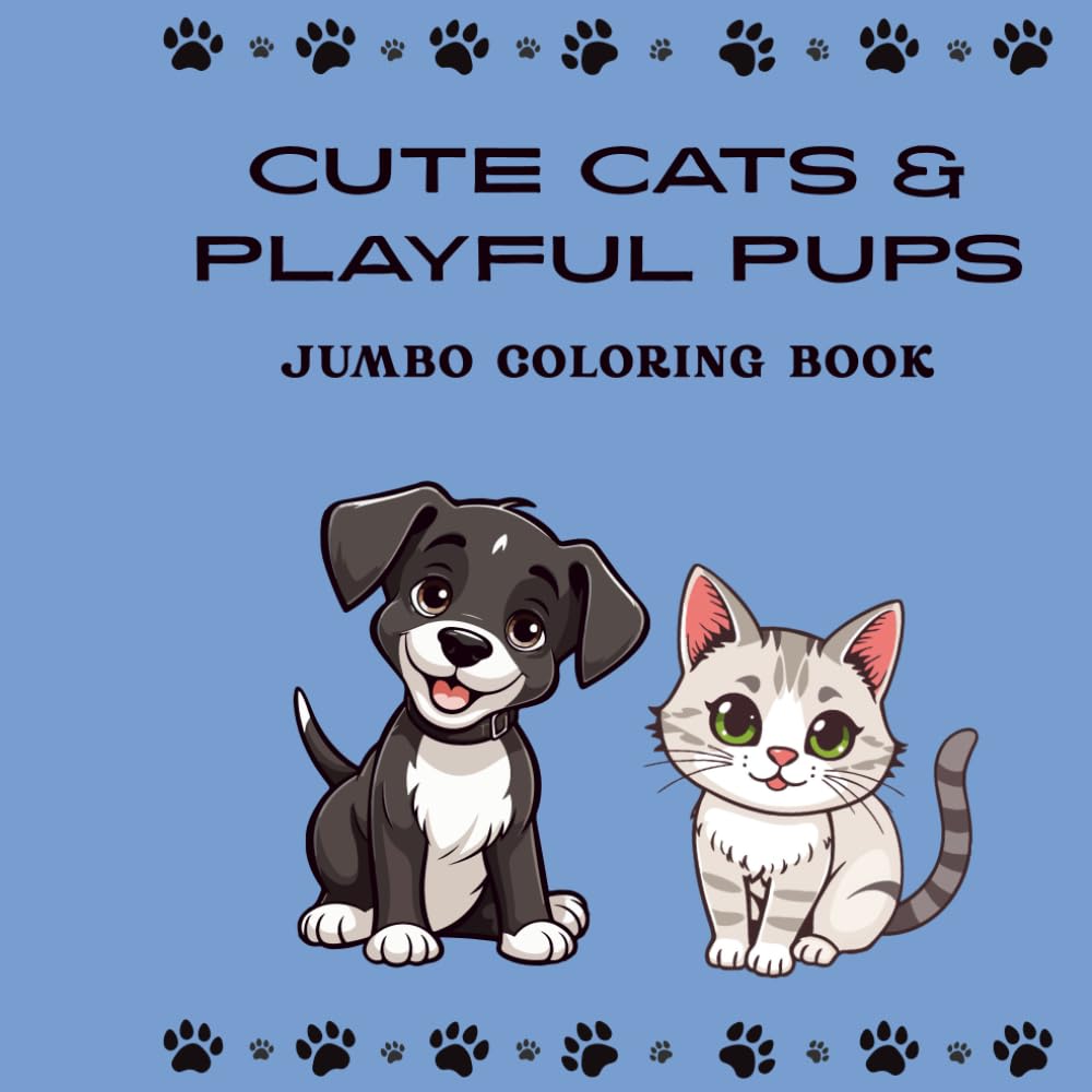 Cute Cats & Playful Pups: Furry Friends Coloring Book