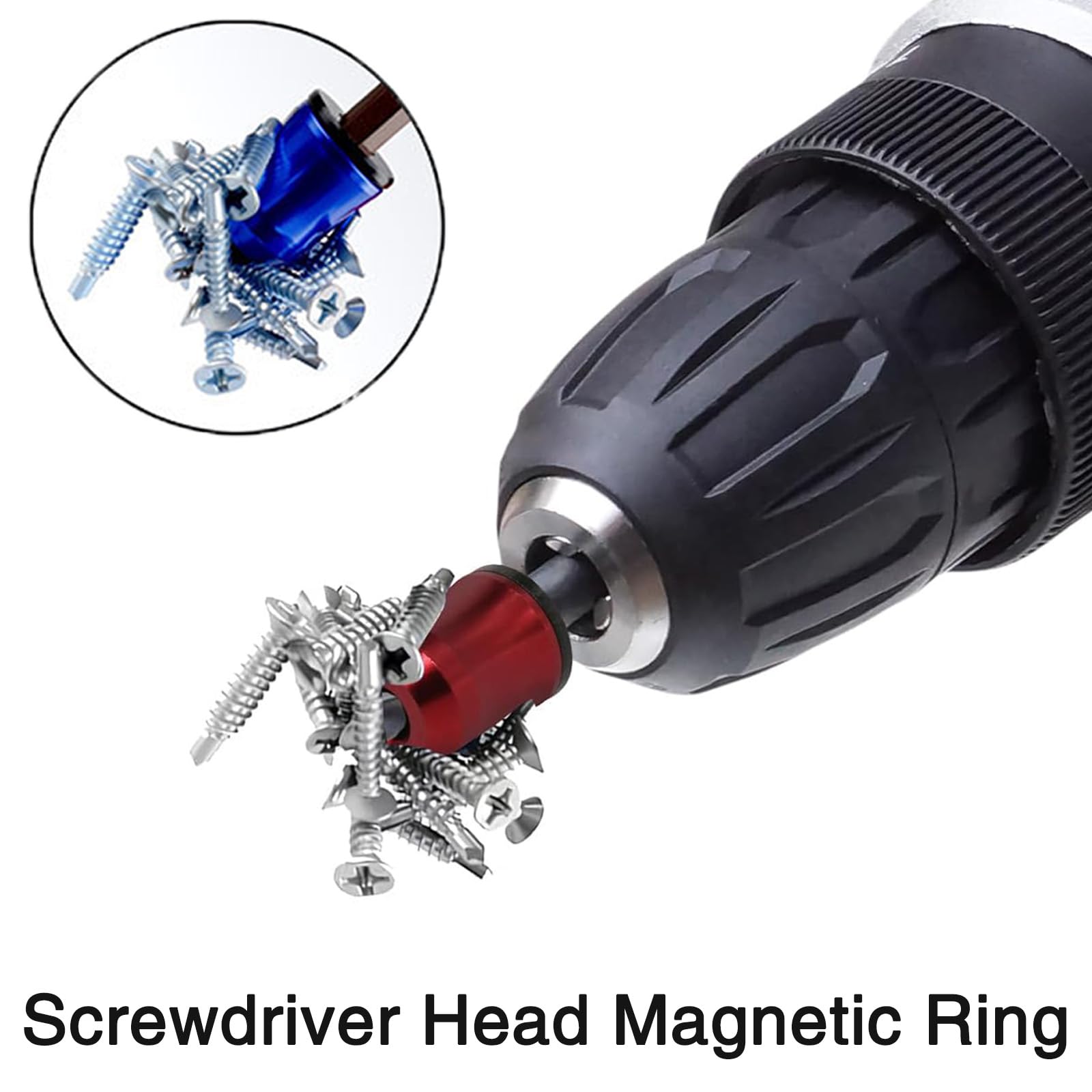 Paquete de 5 anillos magnéticos fuertes para tornillo, juego de soportes magnéticos de aleación de aluminio para taladro y destornillador, anillo magnético universal de cabeza de destornillador