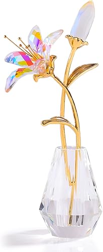 Miniatura 1 de Flores de lirio de tigre de cristal con jarrón de cristal, tallo de metal, flores de lirio, regalos coleccionables para mujeres, figuras florales