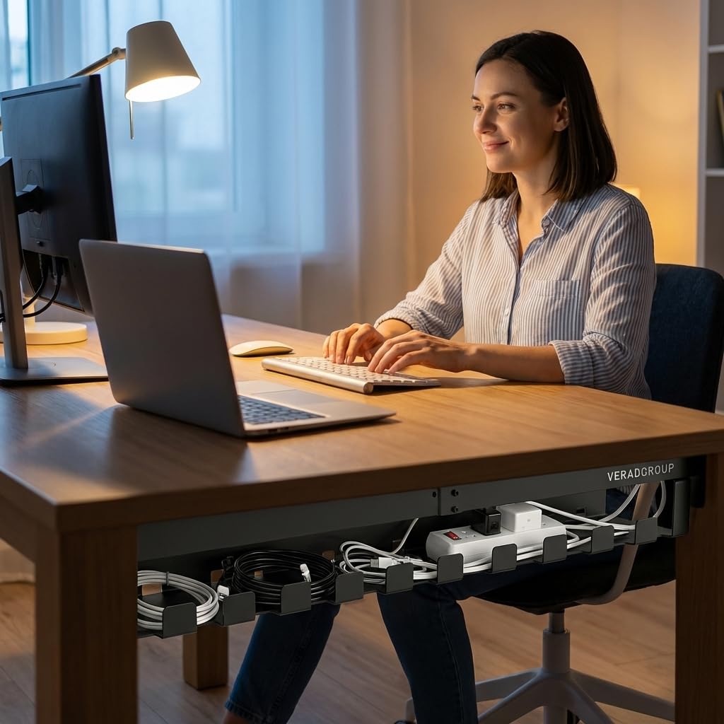 Organizador Cables Escritorio (Pack 2) - Bandeja Pasacables Metálica bajo Mesa para Regletas y Cargadores - 43 cm - Negro - Oficina, Hogar y Gaming
