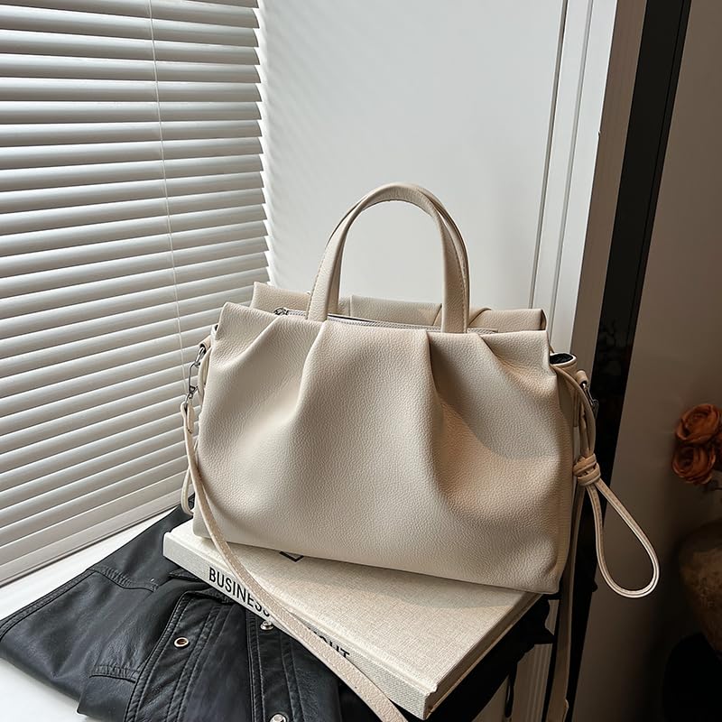 PU Leather Trendy Crossbody Bag Large Capacity Pleated Shoulder Bag Solid Color Leisure Tote Bag Travel Shopping Work Handbag4