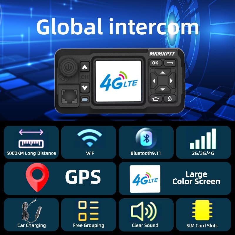 MKMXPTT New Zello Android 9.0 Smart Touch Car Radio WiFi Bluetooth 4G Handheld POC 8000 km Suitable for Fleet Transport Truck