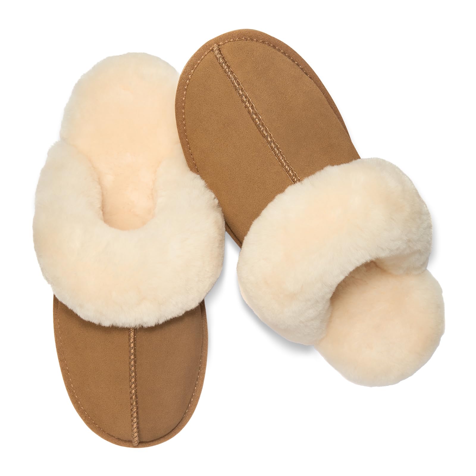 Parfeying Women's Australian Sheepskin Suede Scuff Slippers