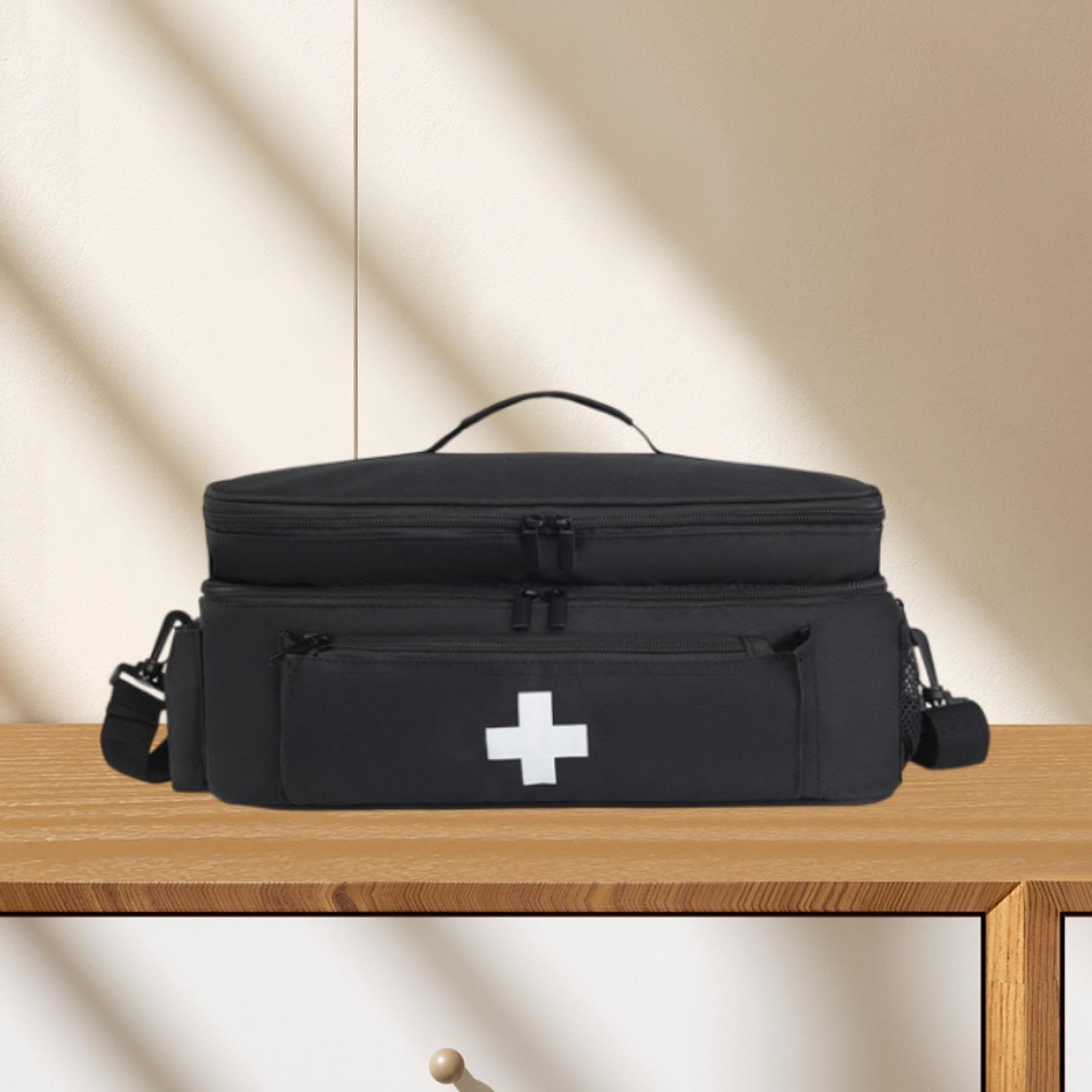 Borsa di primo soccorso, borsa vuota, chiusura lampo liscia, custodia per le emergenze, kit di emergenza, organizer per attività all'aperto, casa, escursionismo (nero)
