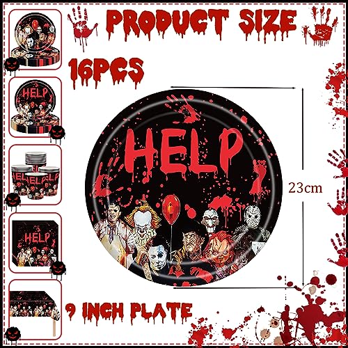 YAAVAAW Halloween Assiettes Jetables Rondes en Carton 23cm,16 Pièces Assiettes Papier Personnages de Films d'horreur Recyclables Biodégradables,pour Fête d'Halloween Fournitures Décorations Table – vue 2