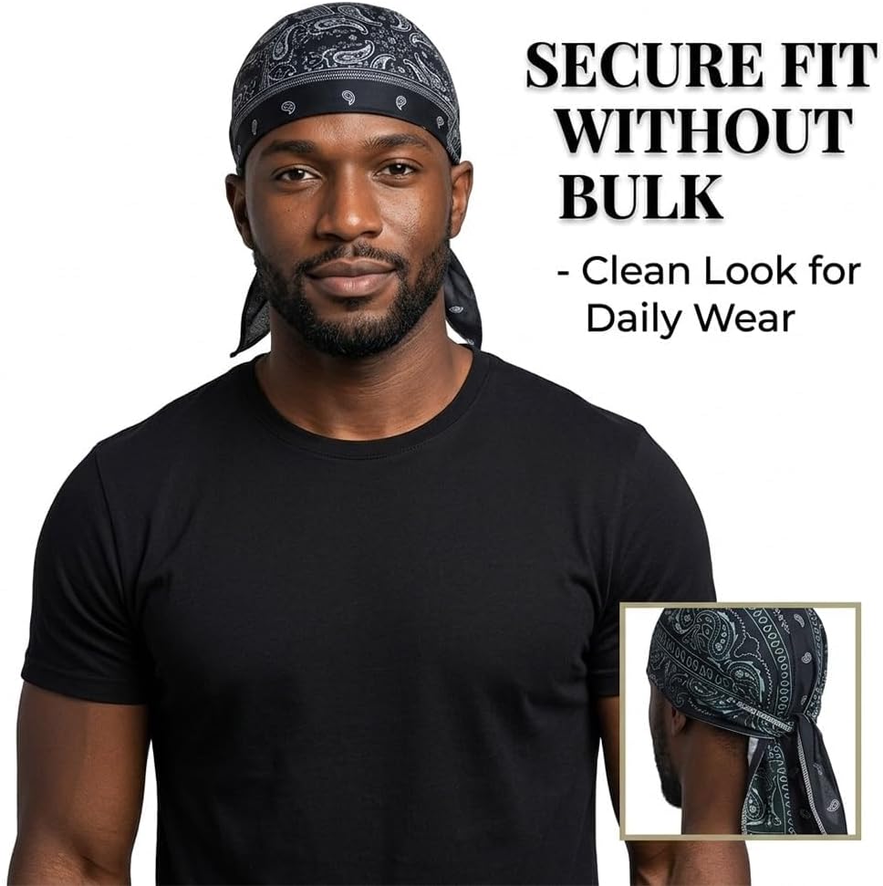 Bandanas for Men Head Scarf Pirate Skull Caps Running Hat Paisley Cooling Hair Wrap Helmet Liner Headband for Women image 3