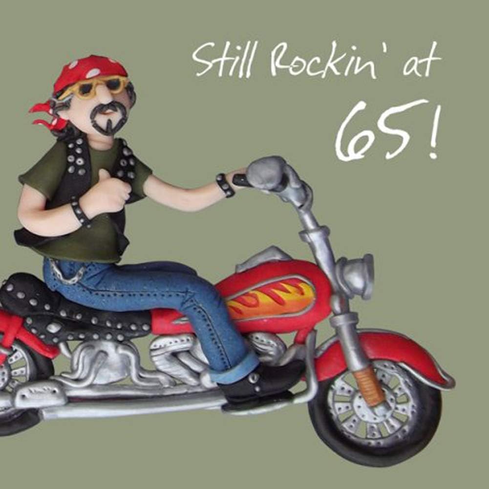 Holy Mackerel still rocking male 65th birthday card for him - designed by artist Erica Sturla - 15cm square and blank inside for your message - made in the UK