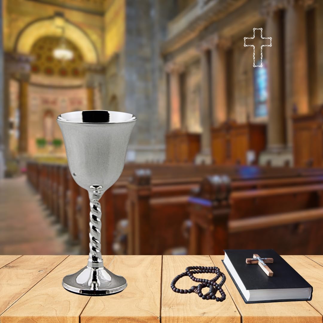 Mayur Exports Holy Communion Cup - Elegant Chalice Goblet for Church Services - 90ml Altar Wine Glasses - Wedding Gift, Church Offering - Altar Decorations and Religious Ceremonies: Silver Finish