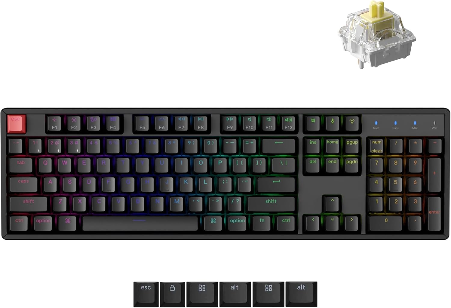 Keychron K10 QMK Bluetooth Wireless/Wired Mechanical Keyboard, Full-Size Layout Hot-Swappable Gaming Keyboard with Keychron Super Banana Switch, RGB Backlit, Aluminum Frame for Mac/Windows-Version 2