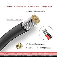 Vista 3 de Cable Terminal XT60 a Anillo O, Cable Conector Hembra XT60 de 10AWG a Anillo O con Cable Puro Estañado para Batería RC Solar Estación de Energía