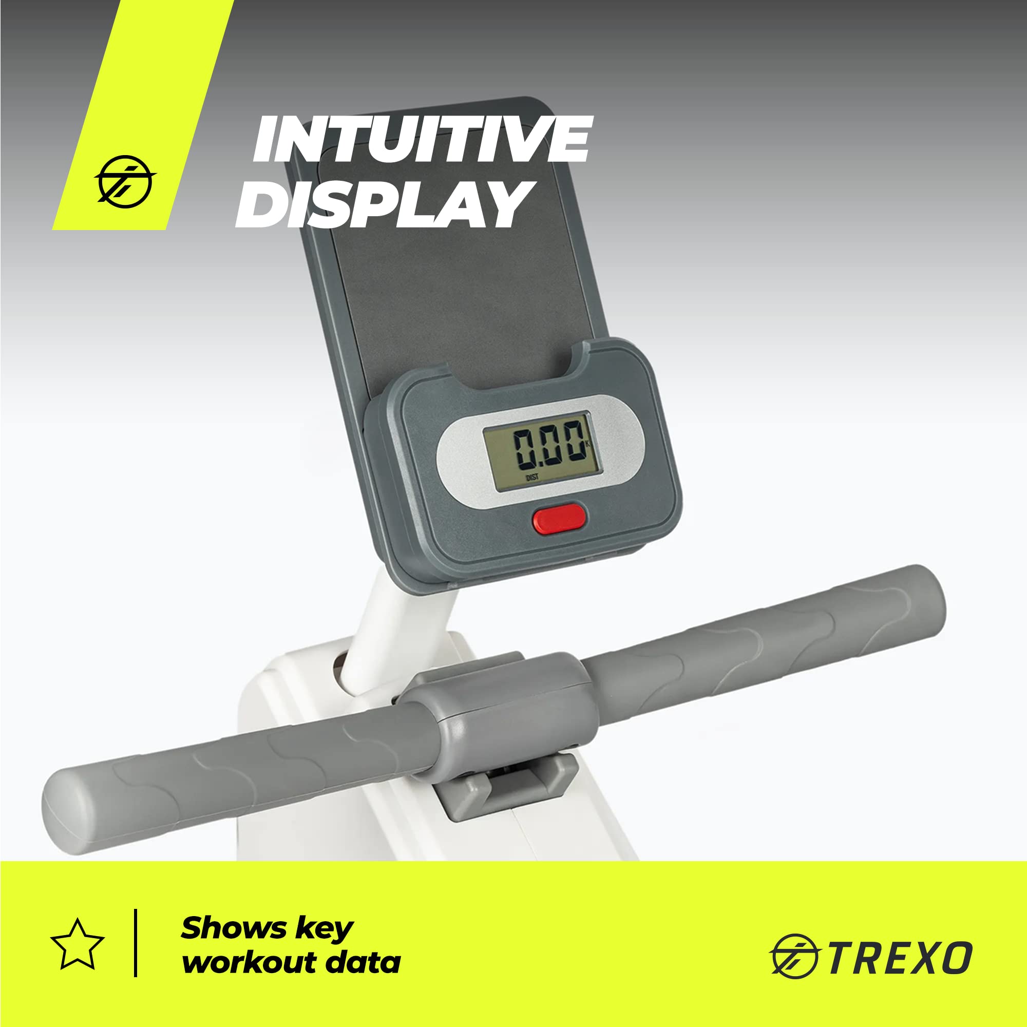 TREXO Wioślarz z magnetycznym systemem oporu 1-16, koło zamachowe 3,5 kg, wskaźnik wagi, stabilna konstrukcja, ergometr, trener wioślarski I RM100