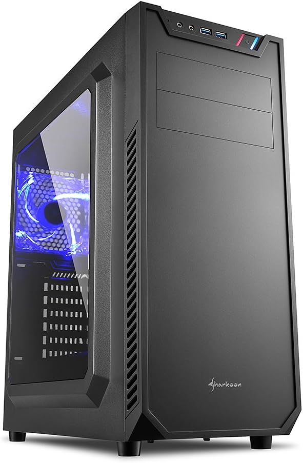 Sharkoon Vs7 Window Mid Tower Pc Computer Case I Support Mini-Itx, Micro-ATX, ATX Motherboard I Acrylic Side Panel with 3 X 120 Mm Fan (Pre-Installed), Black