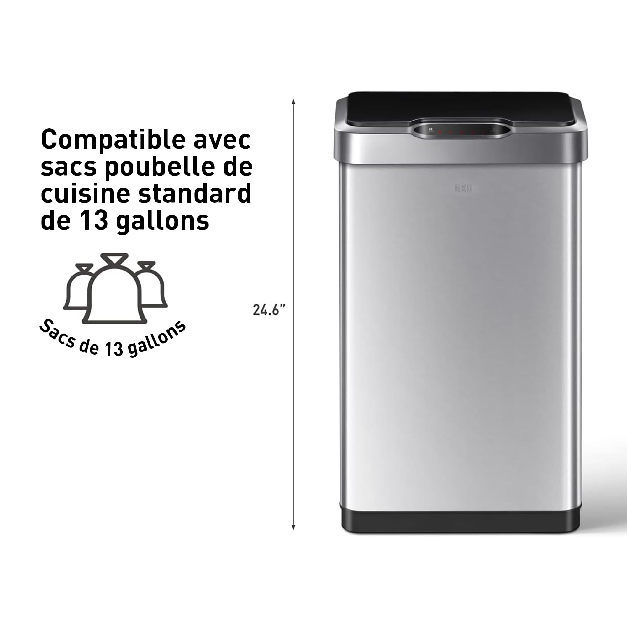 EKO Poubelle Cuisine Automatique 50L Mirage-T | Bac Rectangulaire avec Capteur Mains Libres | Acier Inox Brossé Anti-Traces | Cuisine Moderne
