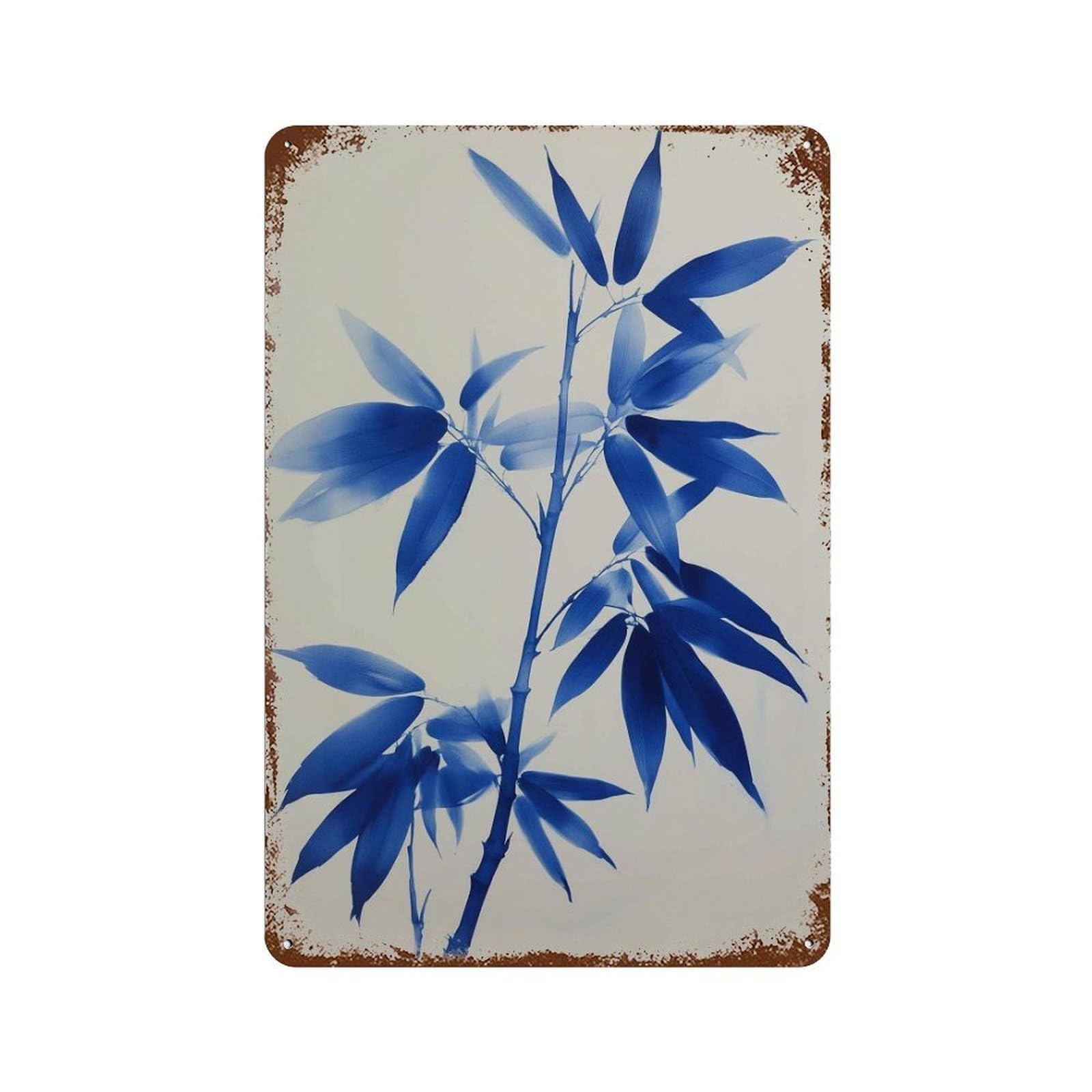 xiaoxiaoshen Blue Bamboo Japanese Minimalist Nature Tranquil Monochrome Modern Botanical Wall Decor Art Metal Tin Poster Modern Home Decor Art Home Bar Shop Decorations Vintage Sign 30x20cm