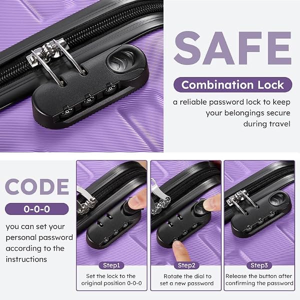 Suitour Carry On Luggage Set 22x14x9 Airline Approved Luggage Sets 4 Piece, ABS Hardside 20inch Suitcase with 360°Spinner Wheels Lightweight Travel Suitcase Sets(Purple) by Suitour - Used condition - Image 3