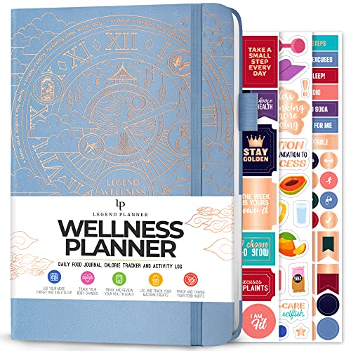 Legend Wellness Planner & Food Journal Daily Diet & Health Journal with Weight Loss Measurement & Exercise Trackers Lifestyle & Nutrition Diary Lasts 6 Months A5 size Periwinkle