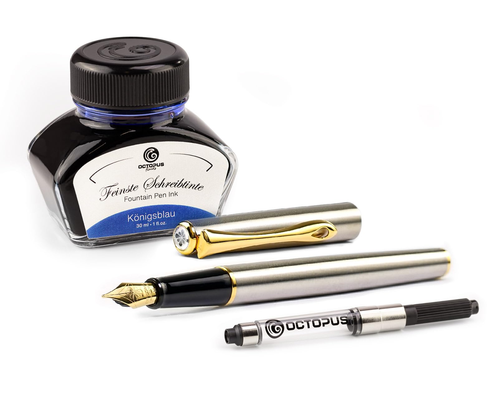 Diplomat Traveller Stainless Steel Gold-Plated, Metal Fountain Pen Set with Writing Ink and Converter — image 1