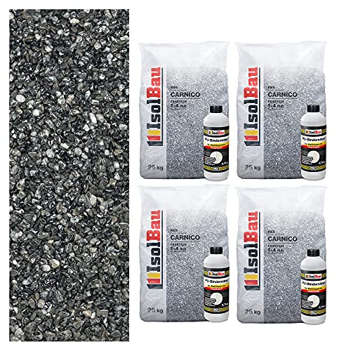 Isolbau Steinteppich Aussen Komplettset Marmorkies 100kg + Bindemittel bis 10m² Carnico 1/4mm Epoxidharz, Terassenboden, Natursteinboden Marmorkies Bodenbelag, Steinboden, Marmorstein, Innen Außen