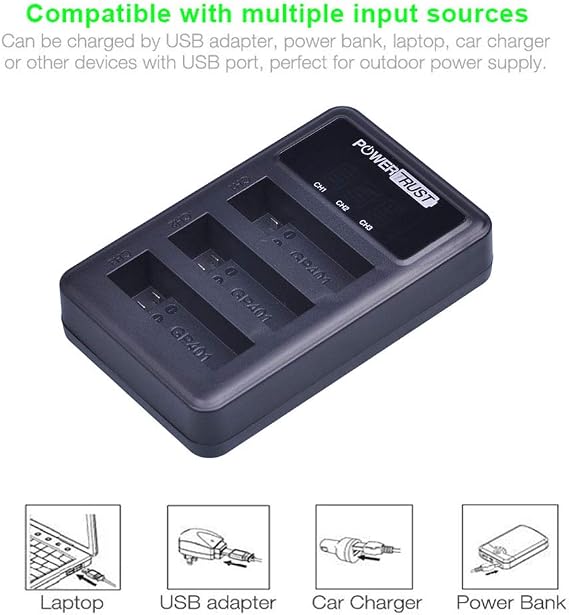 3Pcs AHDBT-401 Battery for Gopro Hero 4 AHDBT401 AHBBP-401 AHDBT 401 Digital Battery and LED 3-Port USB Charger for GoPro Hero4 HERO4 Camera
