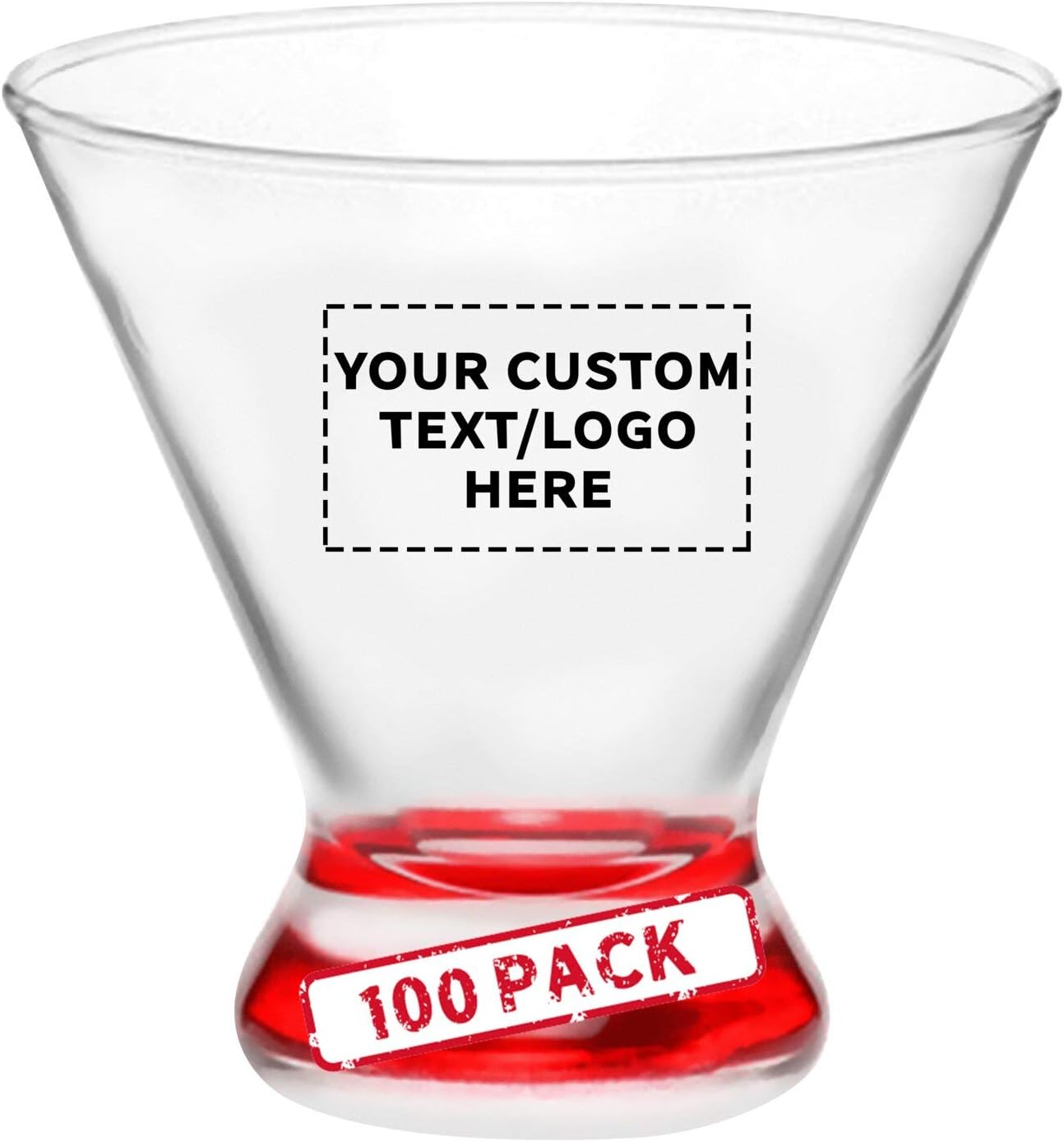 Custom Libbey Martini Glasses 8.25 oz. Set of 100, Personalized Bulk Pack - Great for Cocktails, Wedding Favors, Party Favors, Events - Red