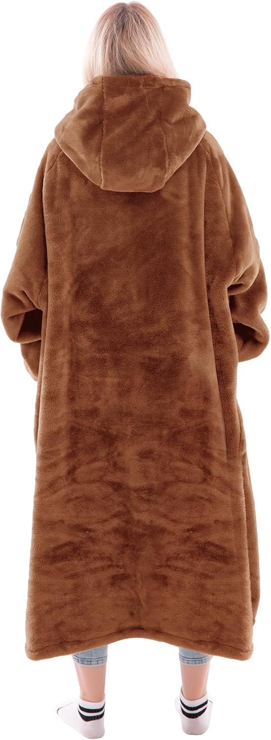 waitu wearable blanket sweatshirt gifts for women and men, warm and cozy giant blanket hoodie, thick flannel blanket with sleeves and giant pocket - camel camel adult