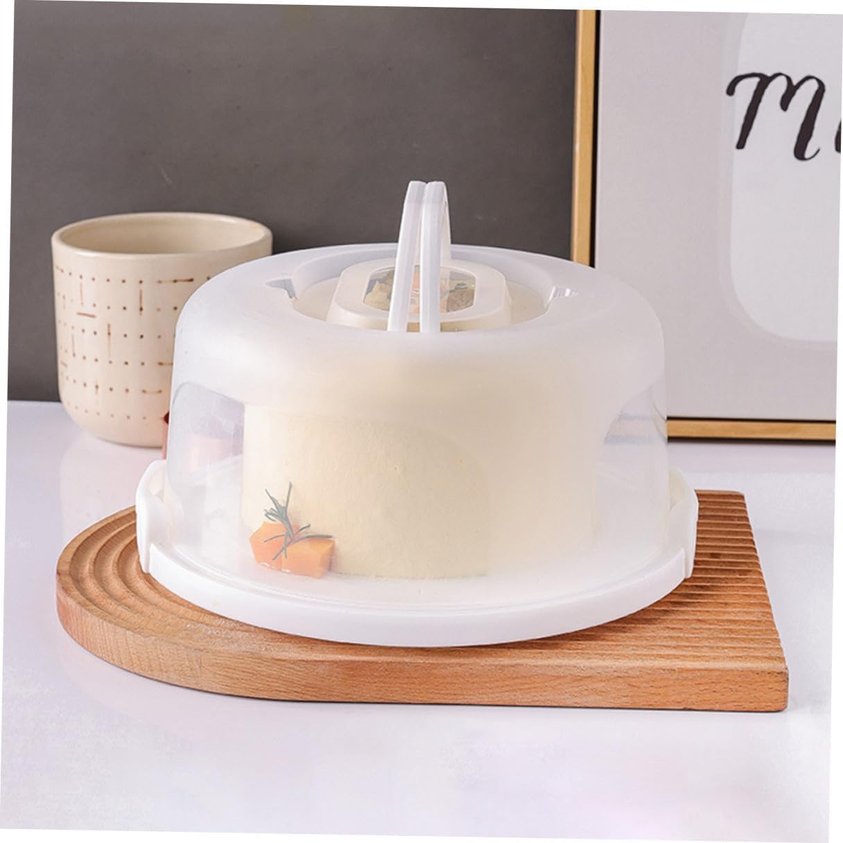 VALICLUD Reusable 8-inch Portable Cake Box with Handle Elevated White Birthday Cake Carrier Food-grade Plastic Container for Party and Home Storage