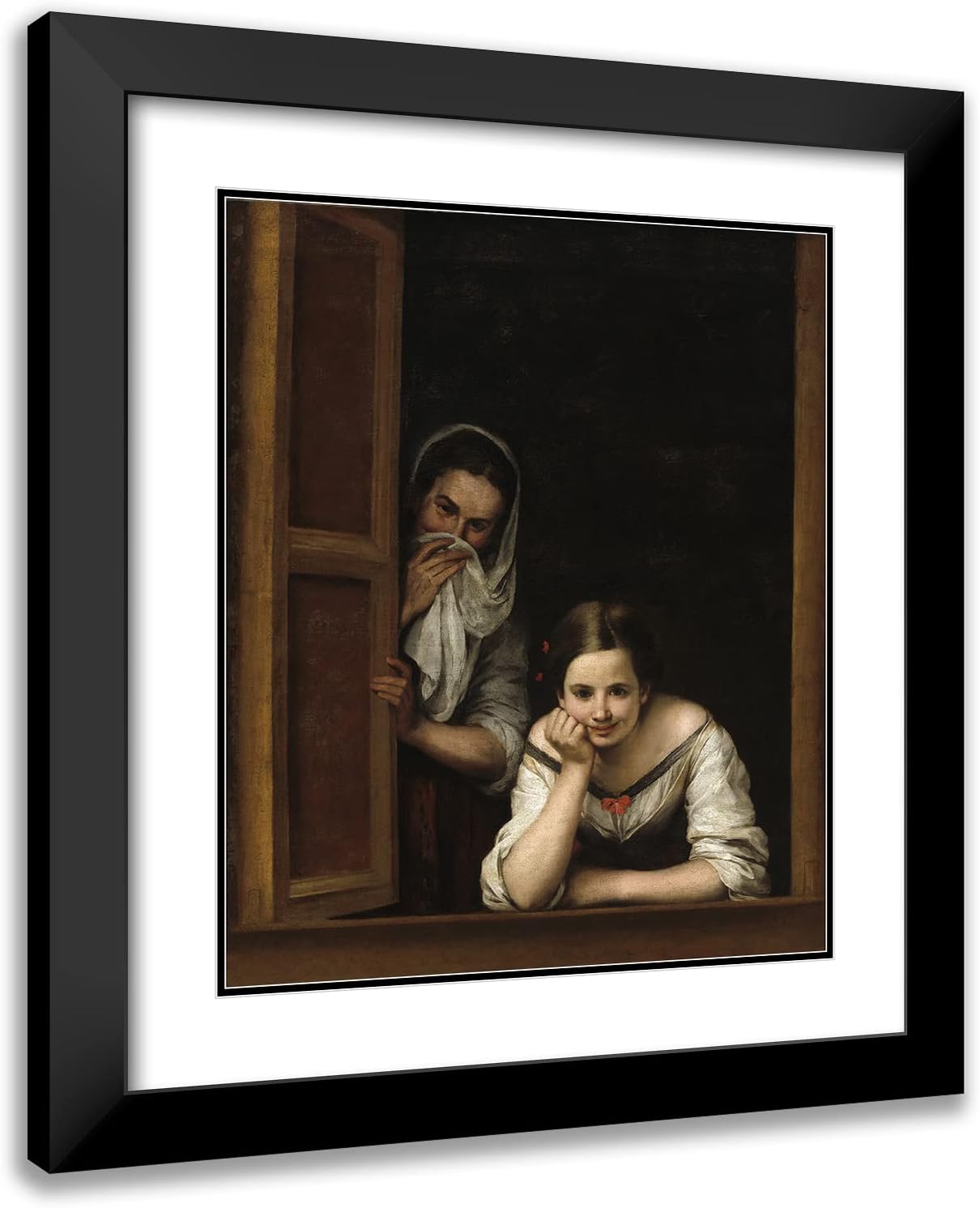 ArtDirect Bartolomé Estebán Murillo 20x23 Black Modern Frame and Double Matted Museum Art Print Titled - Two Women at a Window (C. 1655-1660)