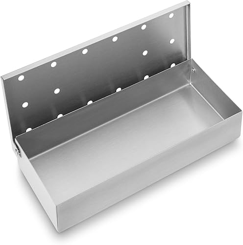 Miniatura 3 de Pure Grill Caja de ahumador para barbacoa, acero inoxidable resistente con tapa con bisagras para astillas de madera, ahumar carne para parrillas de