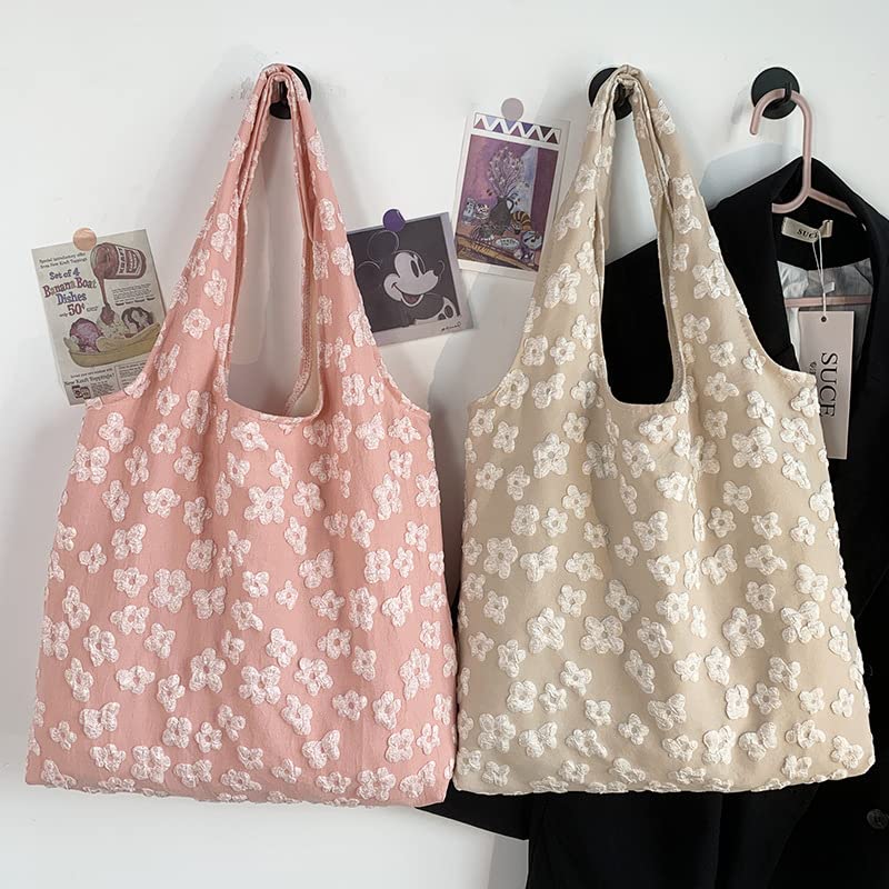 Women Y2K Floral Tote Bag Fairycore Shoulder Bag Aesthetic Handbag Large Capacity Hobo Bag for Shopping Travel3