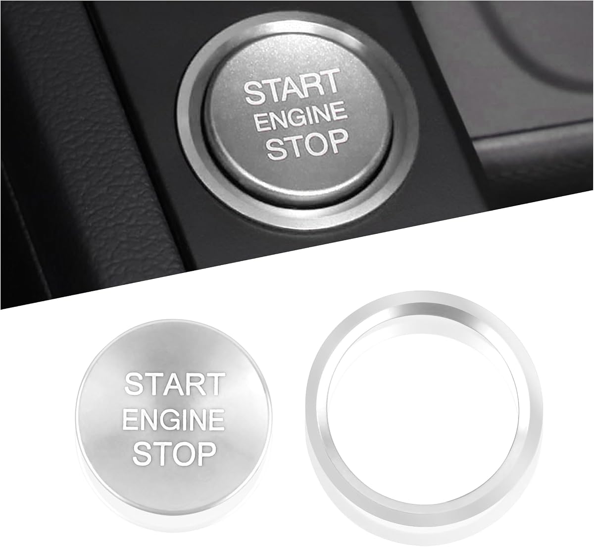 Car Push Start Button Cover Compatible with Audi,Cool Aluminum Engine Start Button Cover with Metal Ring for Car Decorations,CCar Accessories Interior (Silver)