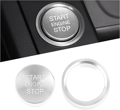 Car Push Start Button Cover Compatible with Audi,Cool Aluminum Engine Start Button Cover with Metal Ring for Car Decorations,CCar Accessories Interior Silver
