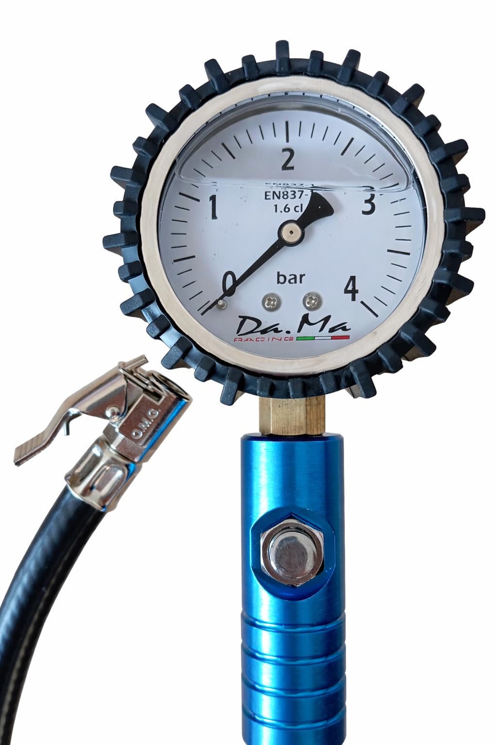 Manometro Professionale Pressione Gomme Ø63 mm a Bagno d’Olio Siliconico, Made in Italy, per Moto Auto Officina Gommista e Track Day, Cassa Inox con Protezione Antiurto