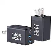 2Pack Mac Book Charger 140W, USB C Fast Charger Foldable 3-Port Multi-Device Fast Power Adapter, USB C Charger for MacBook pro/Air, Dell, Samsung Galaxy, iPad Pro, and More(Black)