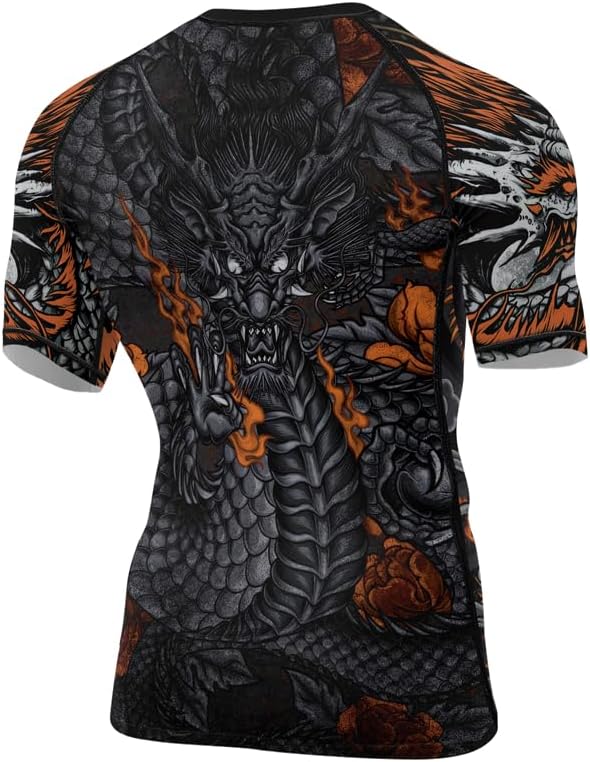 Miniatura 3 de Dragon - Camisa de compresión de manga corta para hombre, capa base, ajuste de piel, protección contra erupciones para MMA BJJ, Jiu Jitsu