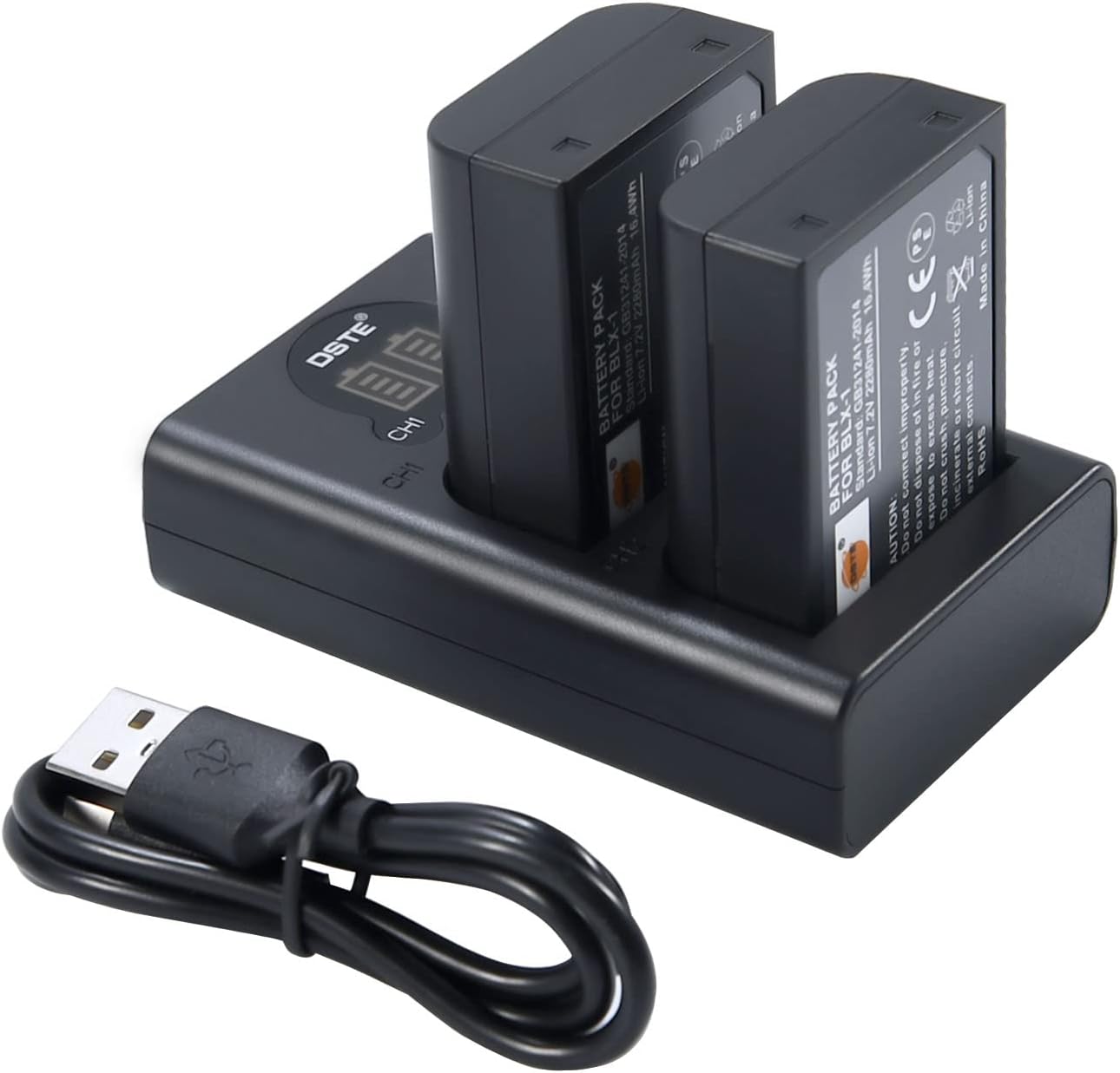 DSTE 2PCS BLX-1 BLX1 High Capacity Li-ion Battery + Dual LCD Battery Charger Compatible with Olympus OM System OM-1 OM-1 Mark II OM-3 Camera