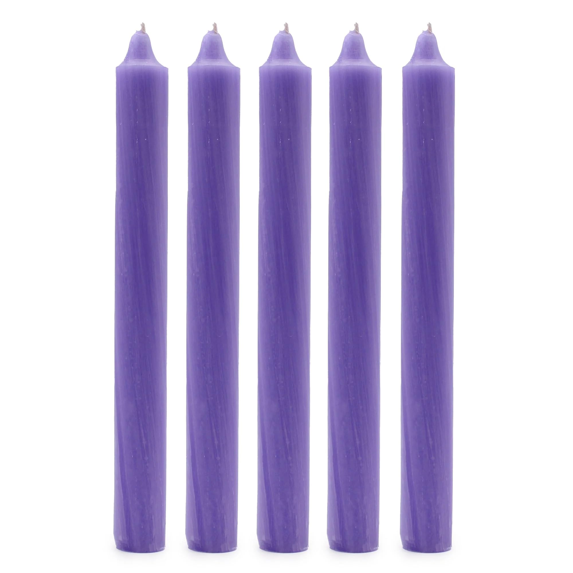 Ancient Wisdom Solid Colour Dinner Candles, Pack of 5 Handmade Taper Candles 20cm x 2cm Rustic Lilac Unscented