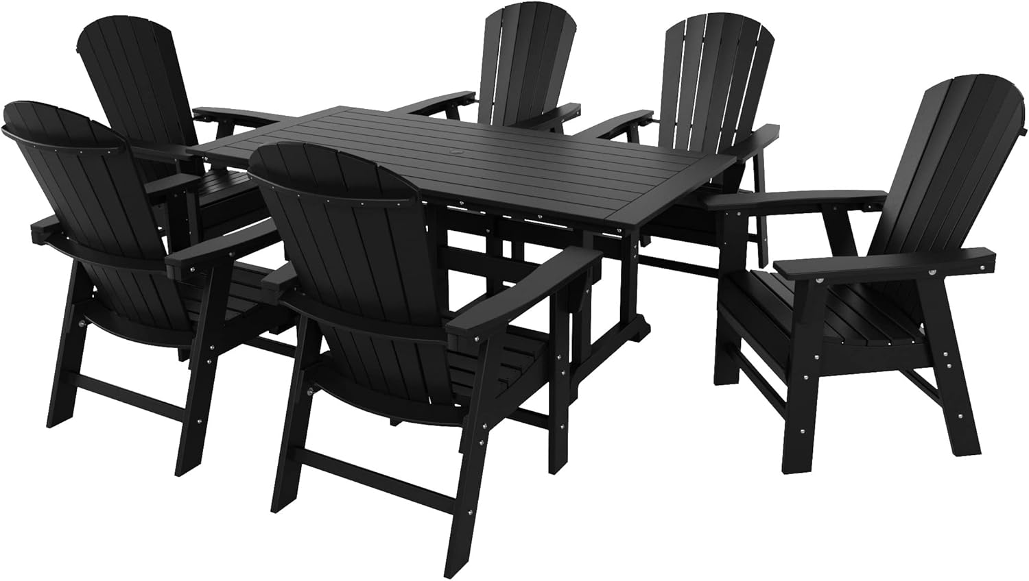 WO Outdoor Adirondack Dining Chair Table 7 PCS Set Retro Aesthetic Furniture for Outside Restaurant Dining, Home, Balcony, Terrace, Lawn, Pool, Deck, Garden (Black)